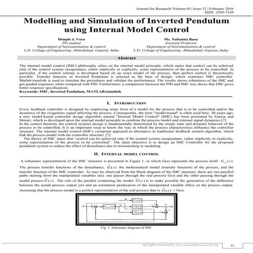 MODELLING AND SIMULATION OF INVERTED PENDULUM USING INTERNAL MODEL CONTROL