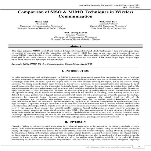 COMPARISON OF SISO & MIMO TECHNIQUES IN WIRELESS COMMUNICATION