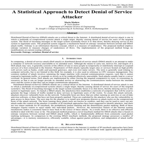 A STATISTICAL APPROACH TO DETECT DENIAL OF SERVICE ATTACKER