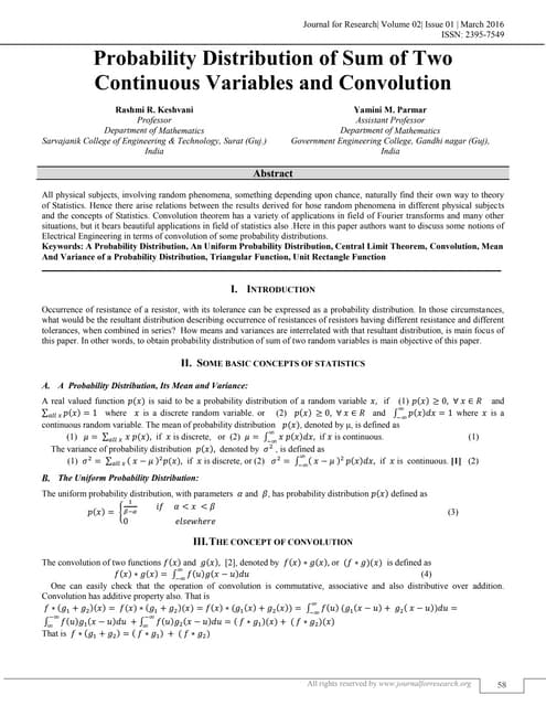 PROBABILITY DISTRIBUTION OF SUM OF TWO CONTINUOUS VARIABLES AND CONVOLUTION