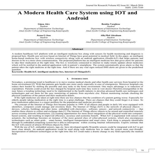 A MODERN HEALTH CARE SYSTEM USING IOT AND ANDROID