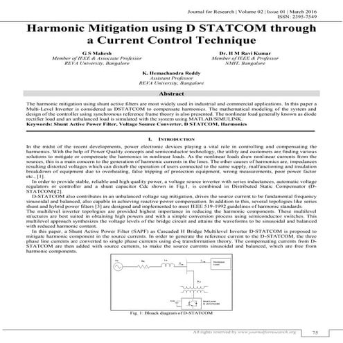 HARMONIC MITIGATION USING D STATCOM THROUGH A CURRENT CONTROL TECHNIQUE