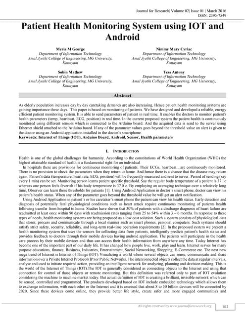 PATIENT HEALTH MONITORING SYSTEM USING IOT AND ANDROID
