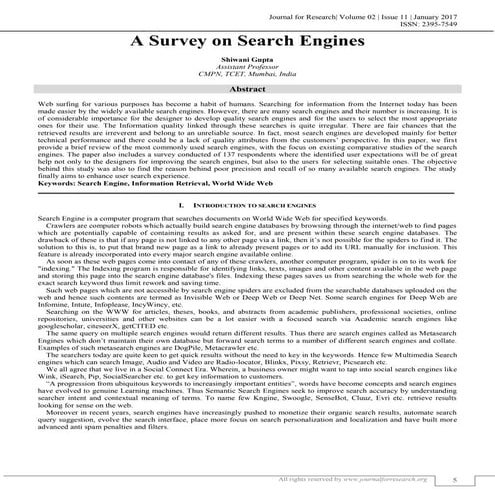A SURVEY ON SEARCH ENGINES
