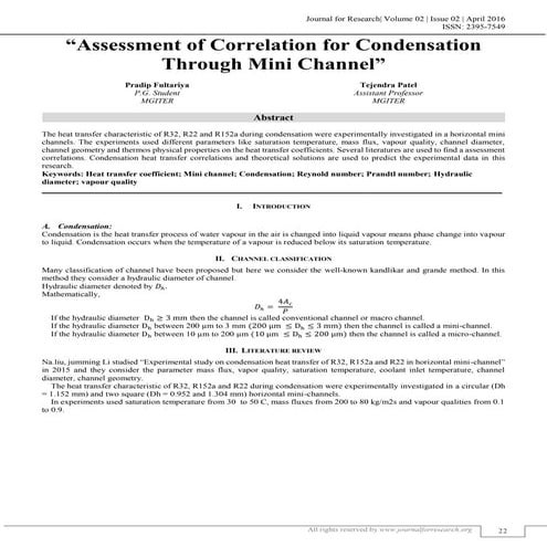ASSESSMENT OF CORRELATION FOR CONDENSATION HEAT TRANSFER THROUGH MINI CHANNEL