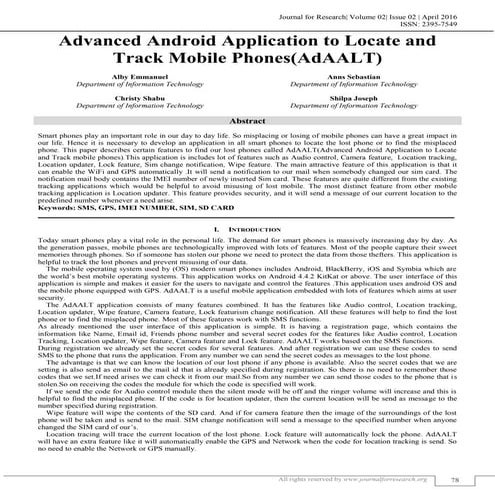 ADVANCED ANDROID APPLICATION TO LOCATE AND TRACK MOBILE PHONES