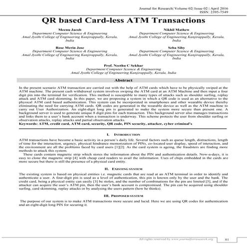 QR BASED CARD-LESS ATM TRANSACTIONS