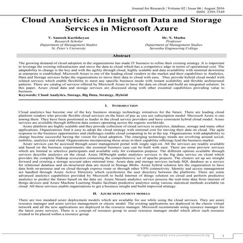 CLOUD ANALYTICS: AN INSIGHT ON DATA AND STORAGE SERVICES IN MICROSOFT ...