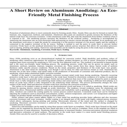 A SHORT REVIEW ON ALUMINIUM ANODIZING: AN ECO-FRIENDLY METAL FINISHING PROCESS