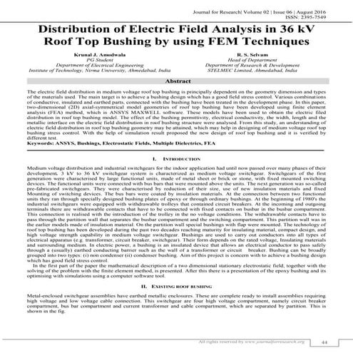 DISTRIBUTION OF ELECTRIC FIELD ANALYSIS IN 36 KV ROOF TOP BUSHING BY USING FE...