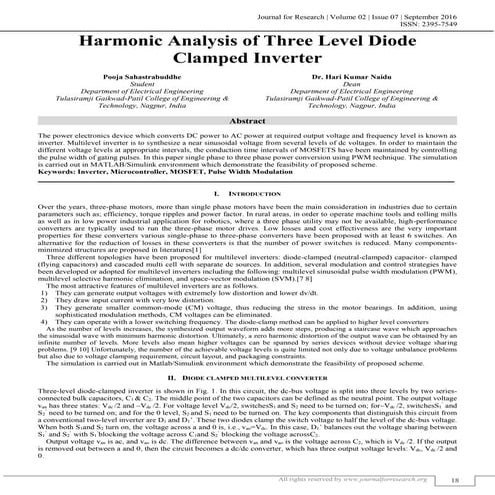 HARMONIC ANALYSIS OF THREE LEVEL DIODE CLAMPED INVERTER