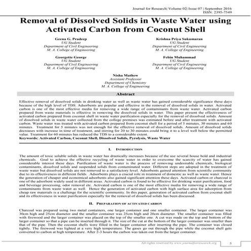 REMOVAL OF DISSOLVED SOLIDS IN WASTE WATER USING ACTIVATED CARBON FROM COCONU...