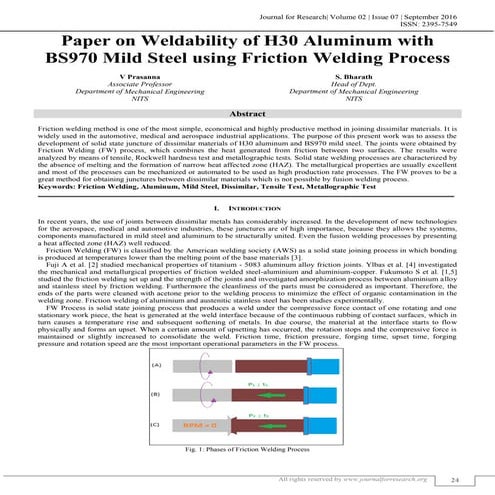 PAPER ON WELDABILITY OF H30 ALUMINIUM WITH BS970 MILD STEEL USING FRICTION WE...