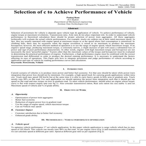 SELECTION OF POWERTRAIN TO ACHIEVE PERFORMANCE OF VEHICLE