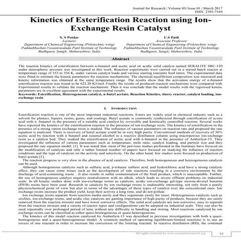 KINETICS OF ESTERIFICATION REACTION USING ION-EXCHANGE RESIN CATALYST