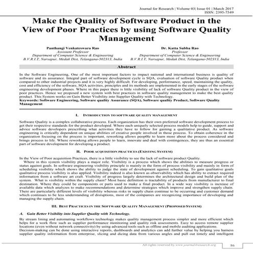 MAKE THE QUALITY OF SOFTWARE PRODUCT IN THE VIEW OF POOR PRACTICES BY USING S...