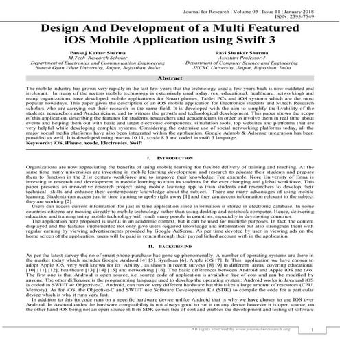 DESIGN AND DEVELOPMENT OF A MULTI FEATURED IOS MOBILE APPLICATION USING SWIFT 3