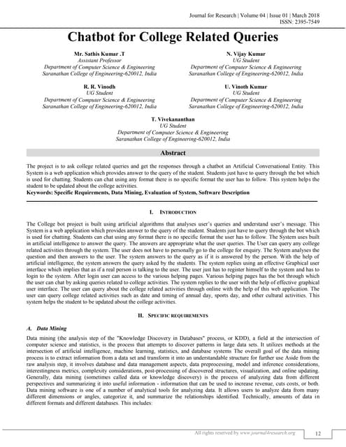 CHATBOT FOR COLLEGE RELATED QUERIES | J4RV4I1008