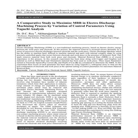 A Comparative Study to Maximize MRR in Electro Discharge Machining Process by...