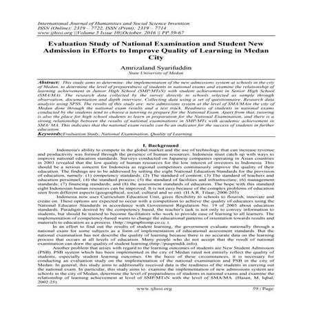 Evaluation Study of National Examination and Student New Admission in Efforts...