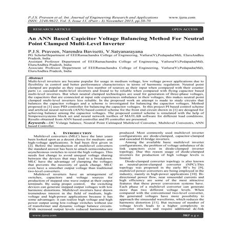 An ANN Based Capicitor Voltage Balancing Method For Neutral Point Clamped Mul...