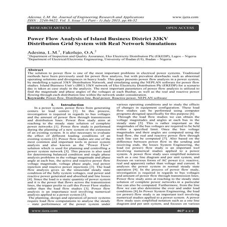Power Flow Analysis of Island Business District 33KV Distribution Grid System...