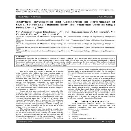 Analytical Investigation and Comparison on Performance of Ss316, Ss440c and T...