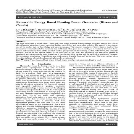 Renewable Energy Based Floating Power Generator (Rivers and Canals)