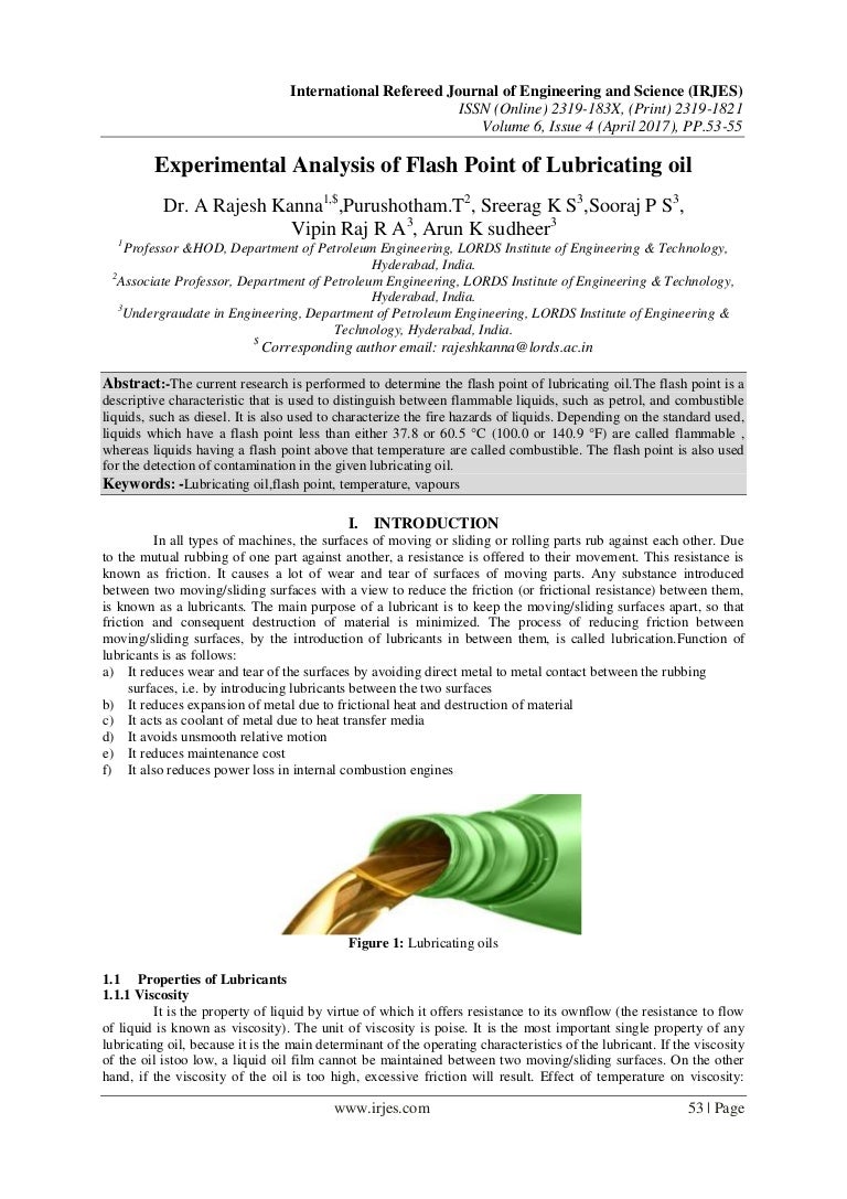 Experimental Analysis of Flash Point of Lubricating oil