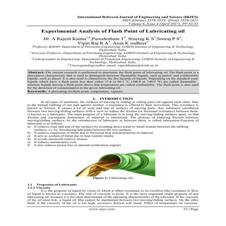 Experimental Analysis of Flash Point of Lubricating oil