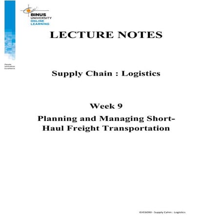 LN 9 - Planning and Managing Long Haul Freight Transportation