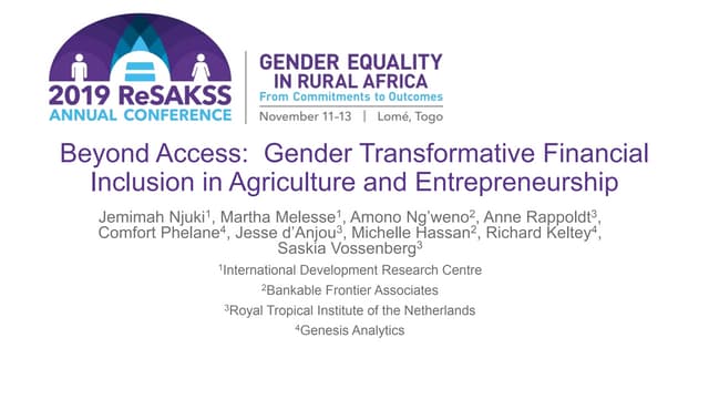 Beyond Access: Gender Transformative Financial Inclusion in Agriculture and Entrepreneurship