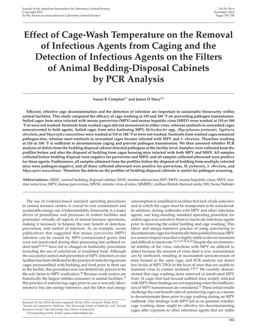 Effect of Cage-Wash Temperature on the Removal of Infectious Agents