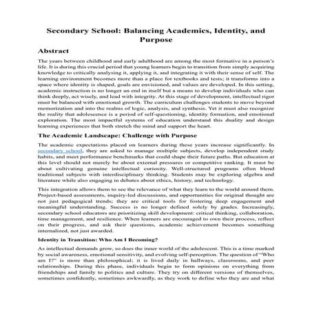 Secondary School: Balancing Academics, Identity, and Purpose