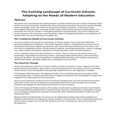 The Evolving Landscape of Curricular Schools: Adapting to the Needs of Modern...