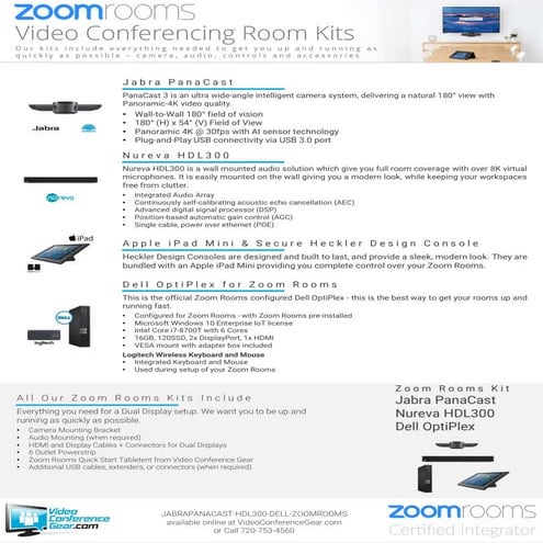 Zoom Rooms Kit from Video Conference Gear featuring the Jabra PanaCast and Nu...