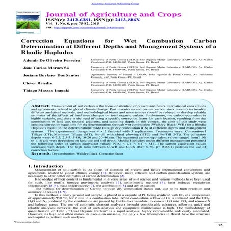 Correction Equations for Wet Combustion Carbon Determination at Different Dep...