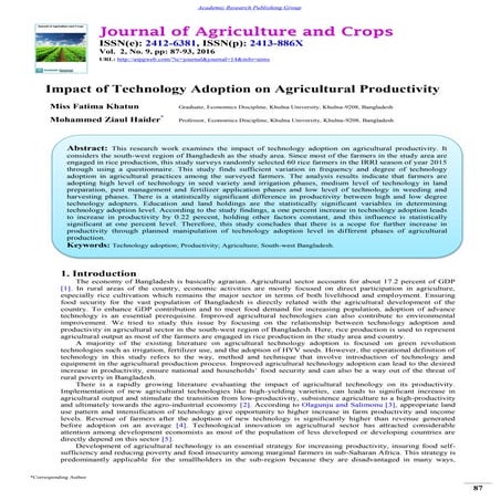 Impact of Technology Adoption on Agricultural Productivity