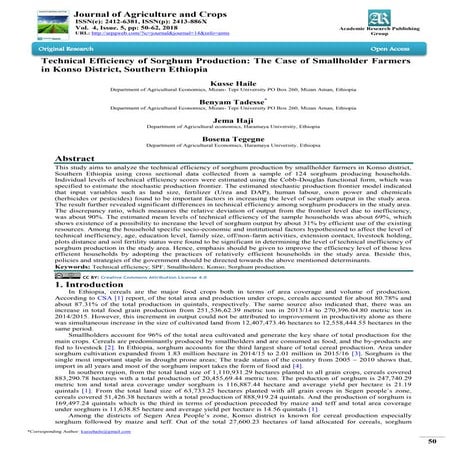 Technical Efficiency in Teff (Eragrostis teff) Production: The Case of ...