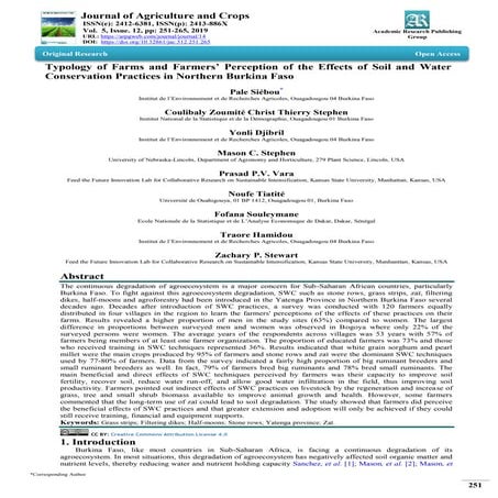 Typology of Farms and Farmers’ Perception of the Effects of Soil and Water Co...