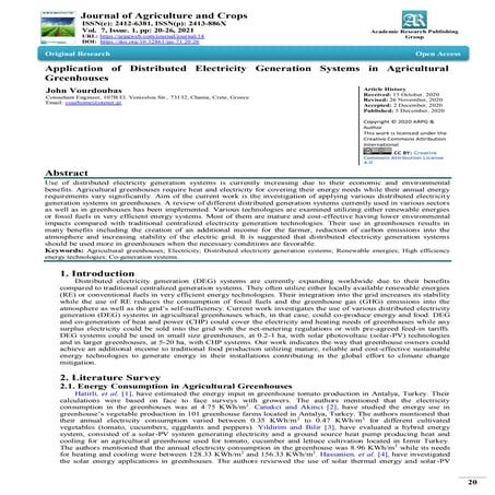 Application of Distributed Electricity Generation Systems in Agricultural Gre...