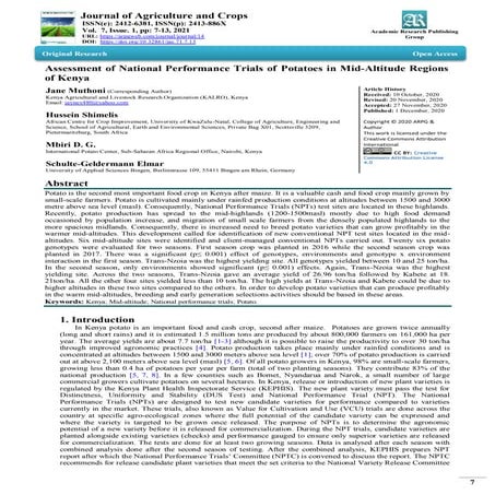 Assessment of National Performance Trials of Potatoes in Mid-Altitude Regions...
