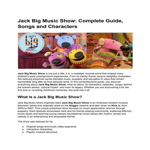 Jack Big Music Show: Complete Guide, Songs and Characters | PDF