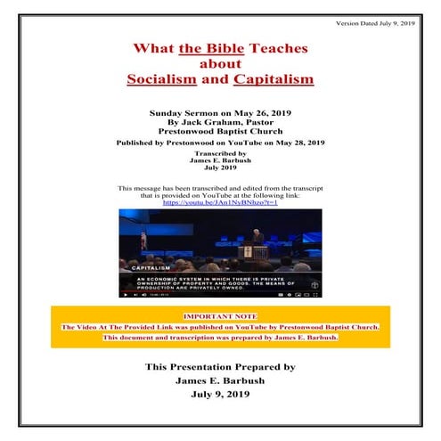 Jack Graham, Pastor, Socialism and Capitalism in the Bible