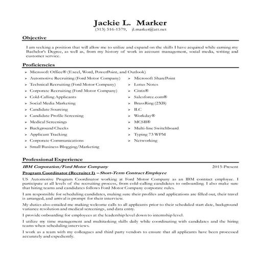 Jackie marker resume