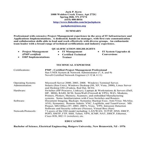 Project Manager - PMP [Resume] | DOC