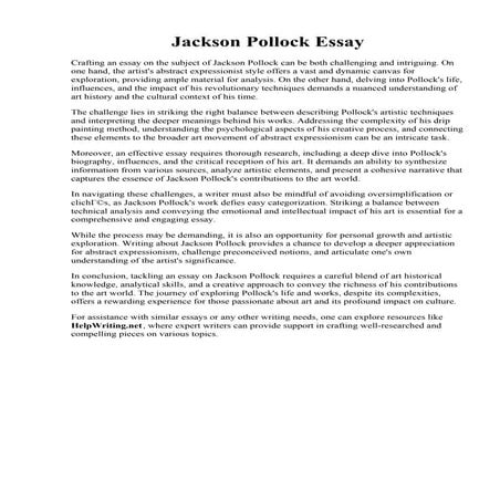 Jackson Pollock Essay. Jackson Pollock. Jackson Pollock e laction painting - ...