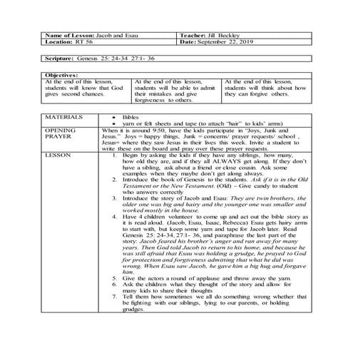 Jacob and Esau Lesson | DOCX