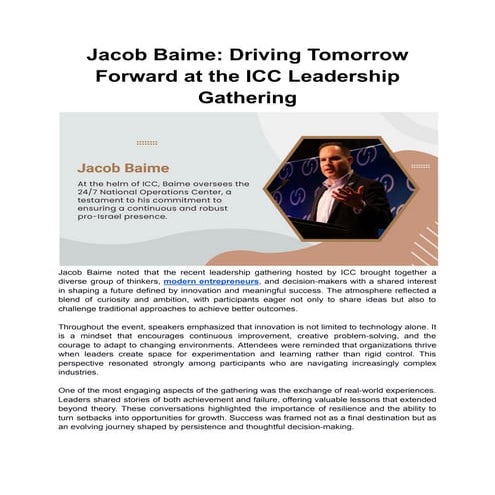 Jacob Baime: Driving Tomorrow Forward at the ICC Leadership Gathering | PDF