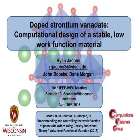 Doped strontium vanadate: Computational design of a stable, low work function...